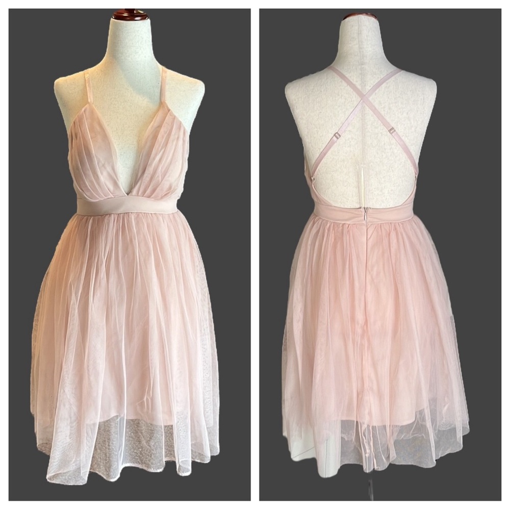 Haute Monde plunging neck tulle dress